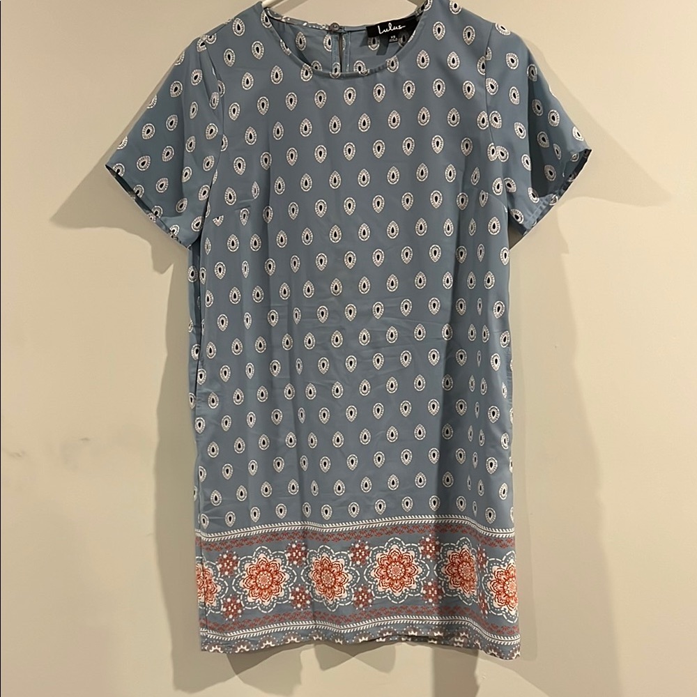 Lulu's Secret Paradise Blue Print Shift Dress, Size XS